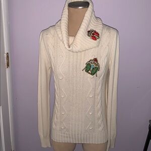 Valentino Cashmere Elegant Cowl Neck Sweater with Brooch Accents